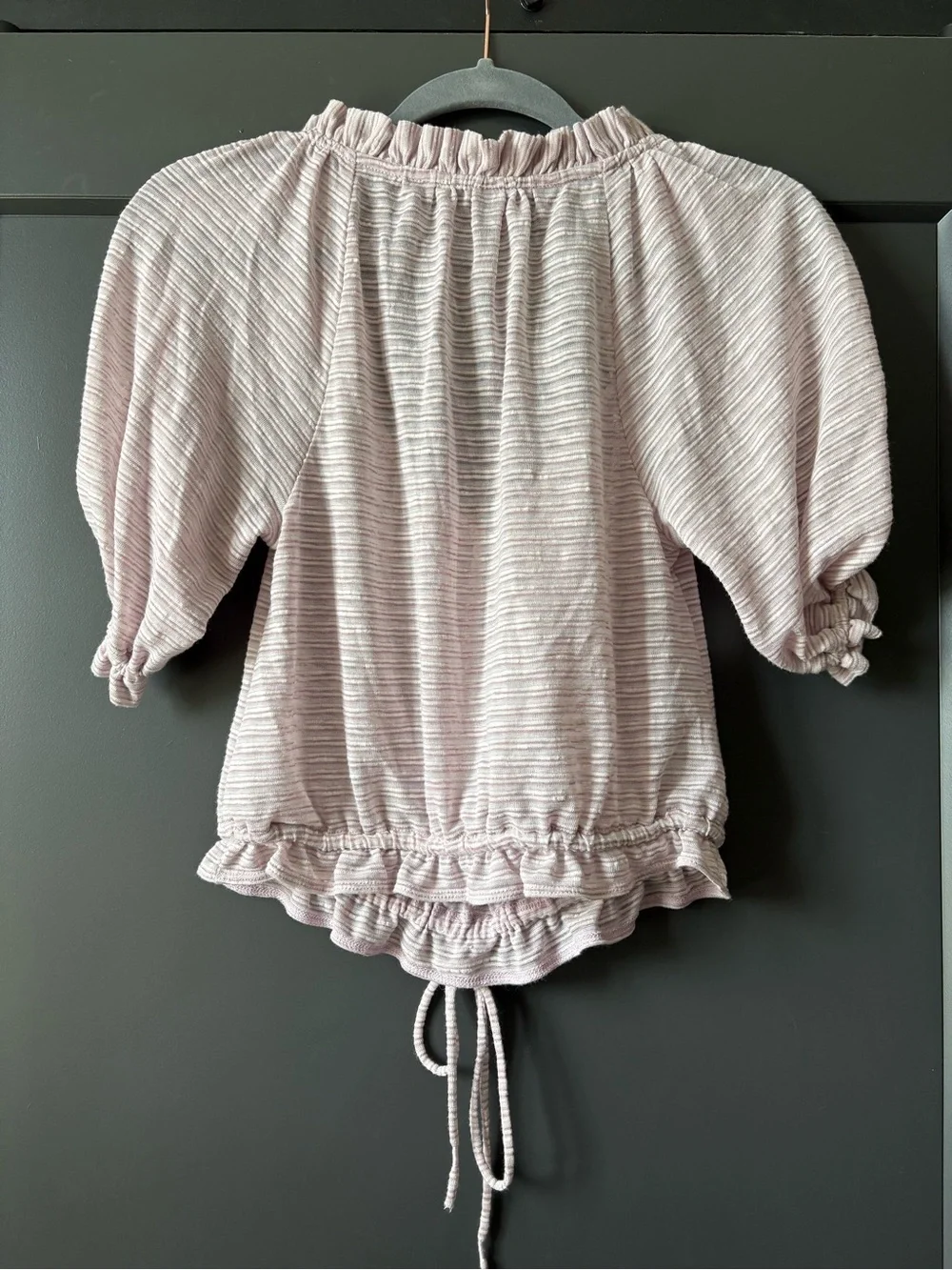 Free People Dorothy Striped Ruched Puff Sleeve Top | Fawn Pink